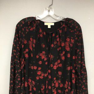 Michael Kors Black & Rose Long Sleeve Blouse